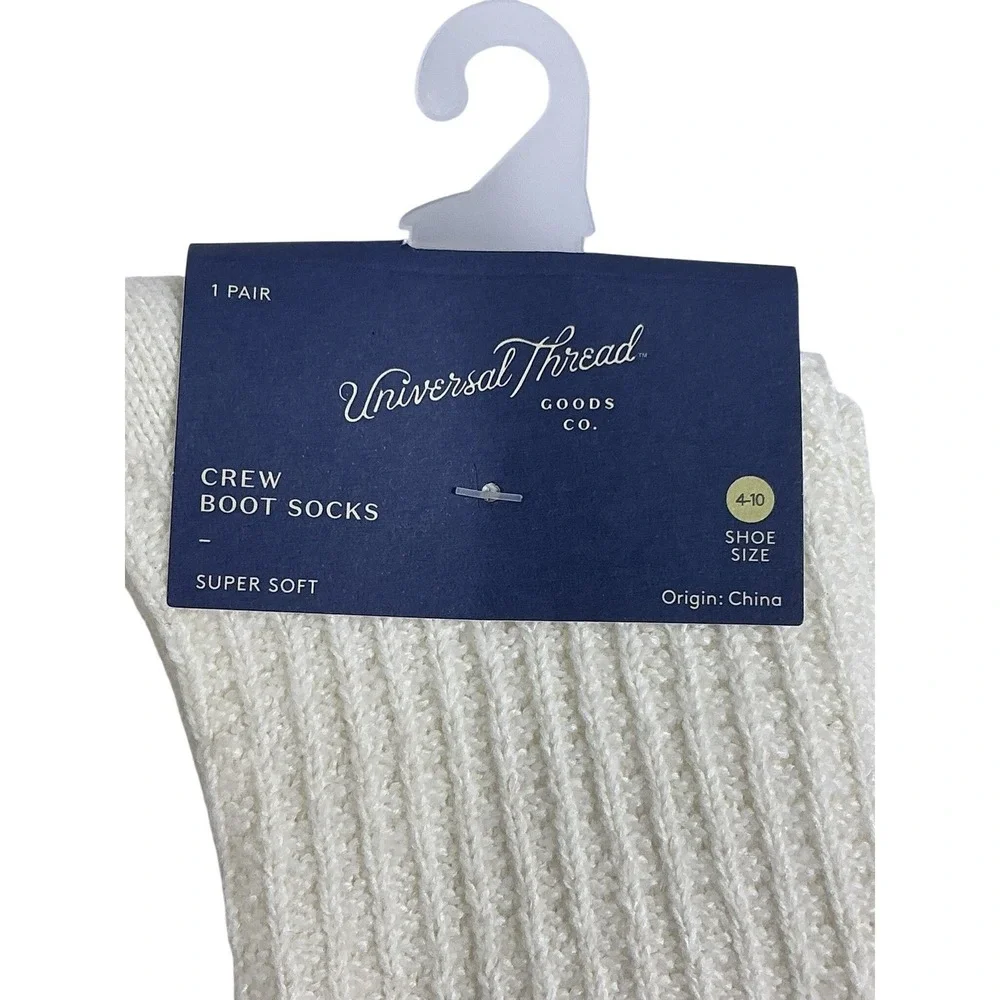 Universal Thread Crew Boot Socks Ivory Brown Stripe 2‎ Pair Size 4–10